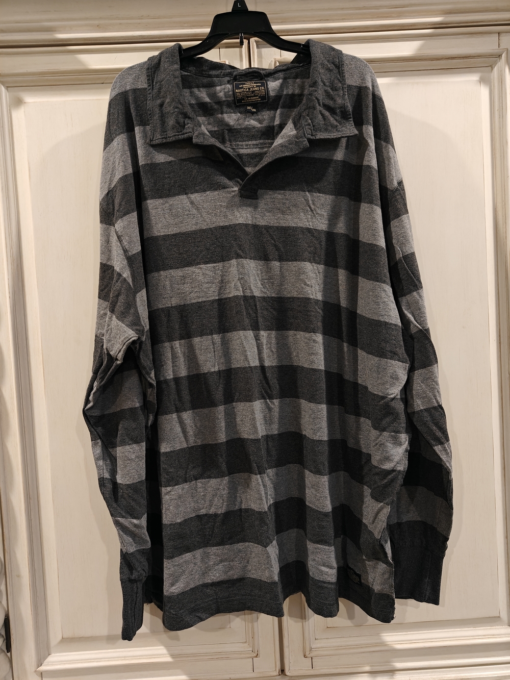 Nautica Men's Striped Long-Sleeve Polo Shirt - Gray/Charcoal